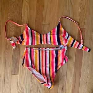 NWT Aerie Stripe Scoop Bikini Top & High Waisted Cheeky Bottom